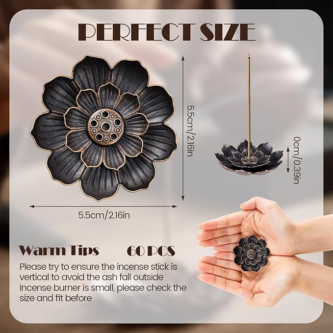 60 Pcs Lotus Incense Holder for Stick Bulk 2.28 inches Incense Burner Ash Catcher Cone Holder Indian Return Gifts for Diwali Pooja Home Fragrance Yoga SPA Sauna Bedroom
