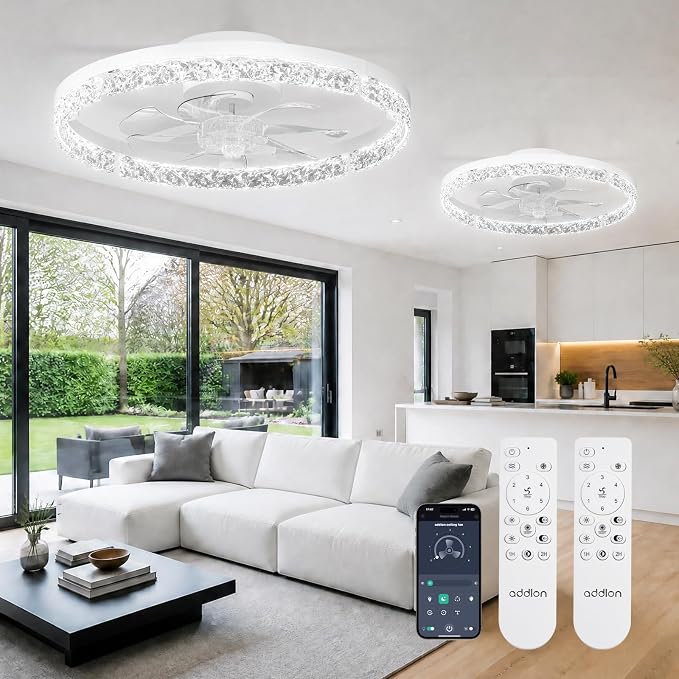 addlon 2 Pack Ceiling Fans with Lights and Remote, 20'' Low Profile Ceiling Fans, 3000-6000K Dimmable Modern Flush Mount LED Fan Light, Fandelier Ceiling Fan for Bedroom, Kitchen, Living Room
