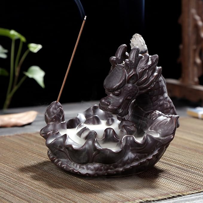 OTOFY Handmade Ceramic Incense Holder, Backflow Incense Burner Figurine Incense Cone Holders Home Decor Gift Decorations Statue Ornaments (Auspicious Dragon)