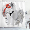 Ambesonne Japanese Shower Curtain, Ethnic Look Asian Style Aesthetic Digital Motley Koi Fish Marine Underwater Theme Watercolor, Cloth Fabric Bathroom Decor Set with Hooks, 69" W x 70" L, Orange Grey