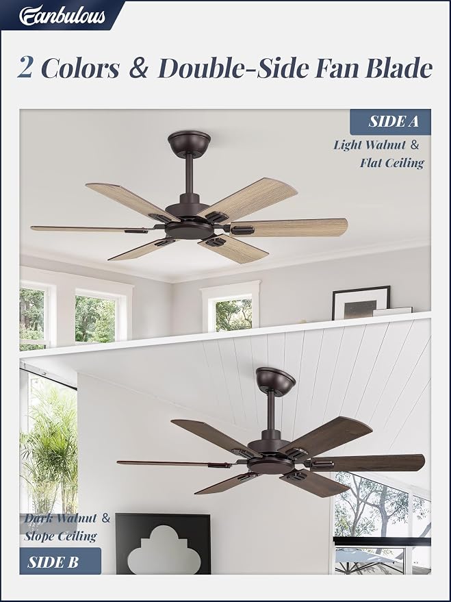 Fanbulous 42 Inch Ceiling Fans No Light with Remote, Modern Ceiling Fan Without Light, Dual Finish 6 Blades, Reversible Quiet DC Motor, 6 Speed, Large Ceiling Fan for Indoor or Outdoor, Oil Bronze