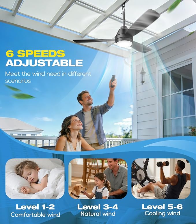 42 inch outdoor ceilling fan,plug-in ceiling fan light with 16tf cord,Gazebo fan light dimmable 3CCT LED,Reversible,Portable hook design for bedroom garage tent porch kitchen patio.