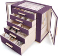 Homeanda Jewelry Box for Women with Glass Lid, 5 Drawers Jewelry Organizer and Storage for Necklaces, Rings, Earrings, Bracelets, Gift for Girls and Teens,PU Leather (Purple)