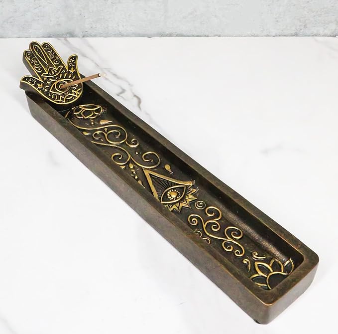 Ebros Gift Sacred Symbol Amulet Hand of God Hamsa Palm Eye of Providence Incense Stick Holder Burner Figurine Zen Feng Shui Vastu Home Fragrance Tabletop Altar Decor