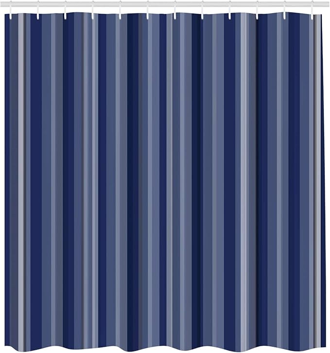 Ambesonne Stripes Shower Curtain, Abstract Ocean Inspired Palette Lines Geometrical Image Illustration, Cloth Fabric Bathroom Decor Set with Hooks, 75" Long, Night Blue