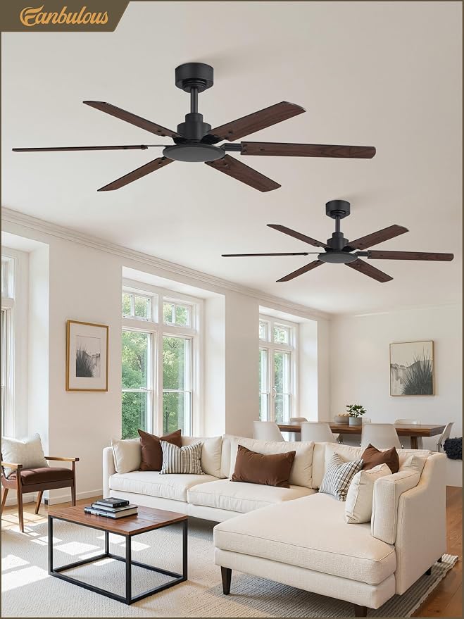 Fanbulous Ceiling Fan No Light, 48 Inch Indoor/Outdoor 6 Blades Ceiling Fan with Remote, 6-Speeds, Quiet Reversible DC Motor, Fans Without Light for Tilted Ceiling/Bedroom/Living Room/Patios, 2 Pack