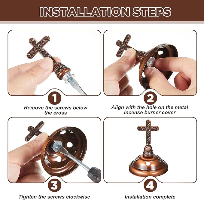 Zonon 2 Sets Incense Burner with Tong, Frankincense Charcoal Incense Stand Holder, Ideal for Yoga, Spa, Aromatherapy, Home and Christian Church Censer (Red Copper,Classic)