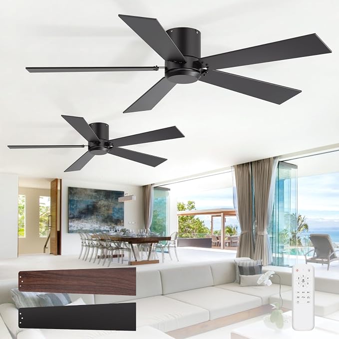 ZYD 2 Pack Ceiling Fan No Light, 42 inch Black Ceiling Fan with Light and Remote Control, Quiet Reversible DC Motor, Noiseless, Ceiling Fan for Bedroom, Farmhouse, Indoor/Outdoor Use