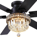 Asyko 52" Low Profile Crystal Ceiling Fans with LED Lights and Remote/APP | Supports Remote and APP,Reversible 6 Wind Speeds,30W Quiet DC Motor,6 Wood Blades,Dimmable 30W LED,Suits for Bedroom Kitchen