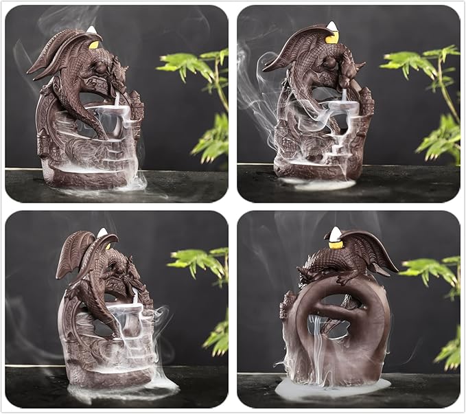 Pterosaur Dragon Backflow Incense Burner Set | Handcrafted Waterfall Smoke Effect with 10 Cones & Mat | Mythical Decor for Gamers, Dinosaur Collector Figurine & Home Altar Centerpiece