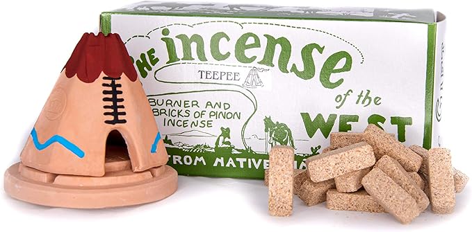 Incienso de Santa Fe - Teepee Natural Wood Incense Burner, Includes 20 Piñon Incense Bricks - Made in The USA