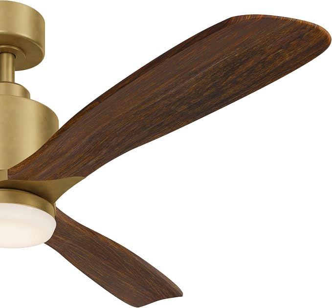 Kichler Ridley II 52" Ceiling Fan and Light Kit in Natural Brass, 3-Blade LED Ceiling Fan in Cherry Finish, 3000K, (52" W x 14.5" H), 300027NBR