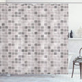 Ambesonne Pale Grey Shower Curtain, Square Tiles Classic Mosaic Patterns Print on The Modern Background Urban Life Boho, Cloth Fabric Bathroom Decor Set with Hooks, 69" W x 84" L, Pale Grey