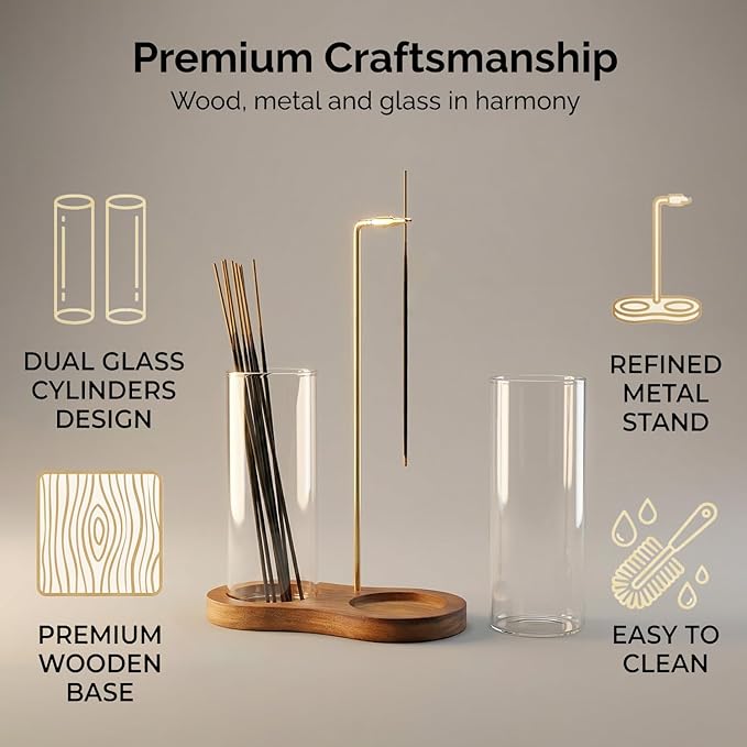 Incense Holder, 2 in 1 Glass Incense Holder for Sticks, Anti-Ash Incense Burner with Ash Catcher and Incense Storage for Yoga Meditation Spa Home Decor