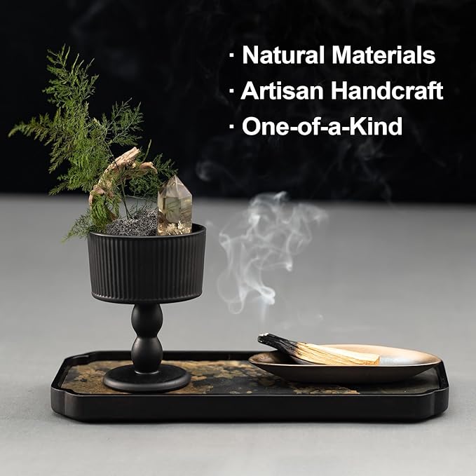 Zen Heal Tabletop Ritual Set – Goblet with Citrine, Preserved Fern & Dehua Gold-Glazed Teacup, Bamboo Tray & Palo Santo | Meditation Décor, Feng Shui Crystal Gift Box for Home or Office
