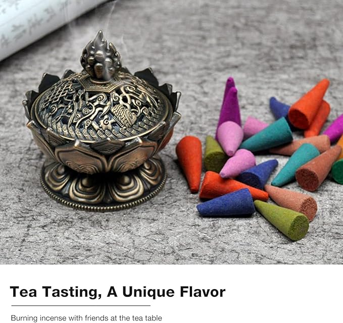 Incense Holder, Vintage Style Backflow Smoke Censer Incense Burner Stick Cone Holder for Home Decoration(Bronze) 2.95 x 2.71inch