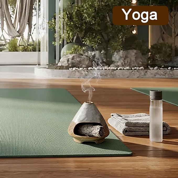 CEREMONY Palo Santo Holder -Mini Ceramic Incense Holder for Palo Santo and Sticks - White Sage Holder for Meditation Decor Ceremony Incense with Glass Gray Collector (Brown-Mount Fuji)