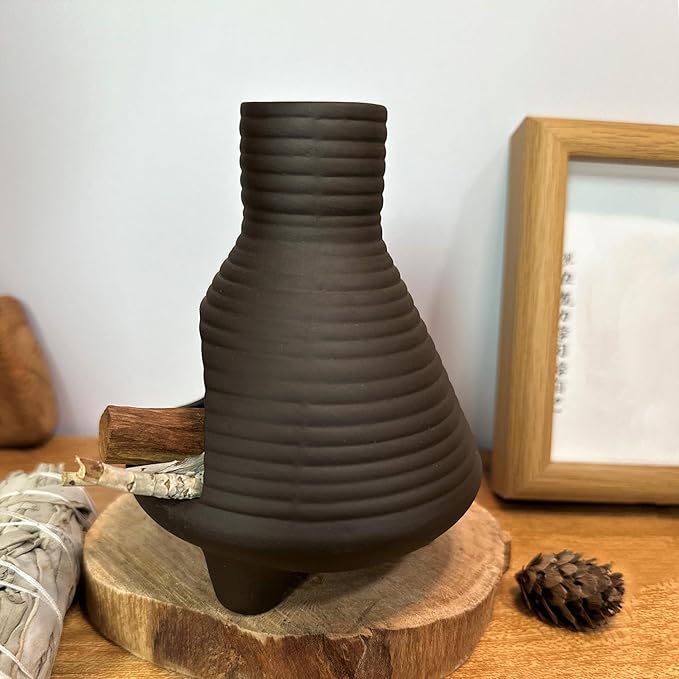 Ceramic Palo Santo Holder Burner, Handmade Incense Burner, Cone Ash Catcher Smudge Bowl for Meditation Yoga Home Decor Incense Holder, Black