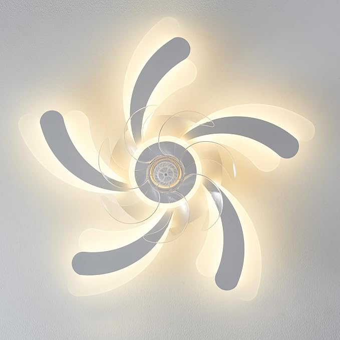Dalouguan Ceiling Fan with Lights Remote Control, White Flower 6 Speeds 3 Light Color Low Profile Flush Mount Ceiling Fan for Kitchen Bedroom