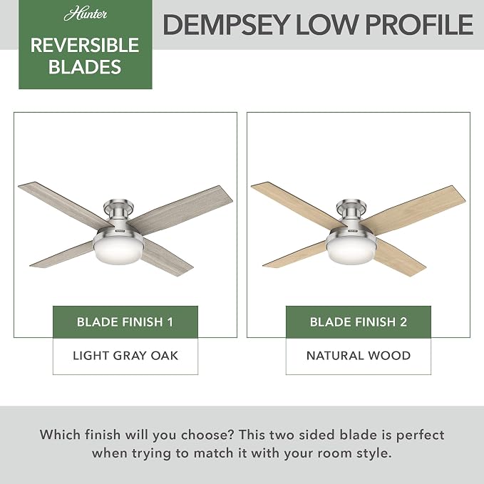 Hunter Dempsey, Indoor, Ceiling Fan, Modern, 52 inch, Brushed Nickel