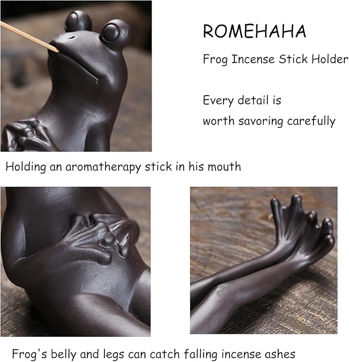 Frog Incense Holder - Ceramic Incense Burner with 45 Sandalwood Sticks, Aromatherapy, Yoga & Meditation - Home Desk Decor, Gift for Relaxation, Frog-Themed Zen Decor