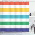 Ambesonne Striped Shower Curtain, Rainbow Colored and White Fun Horizontal Lines Room Red Yellow Blue Green Art, Cloth Fabric Bathroom Decor Set with Hooks, 69" W x 70" L, White Mustard Jade Green