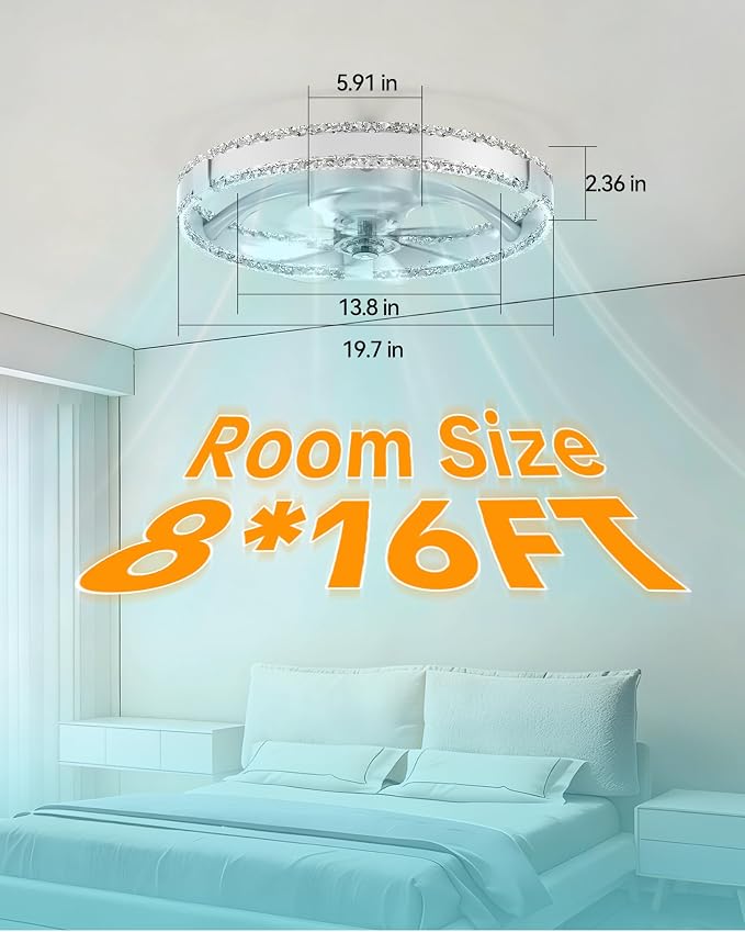 RGB Low Profile Ceiling Fan with Lights,RGB Ceiling Fans with Lights and Remote, 3000-6500K Dimmable Modern Flush Mount LED Fan Lights, 6 Wind Speeds Ceiling Fans for Bedroom
