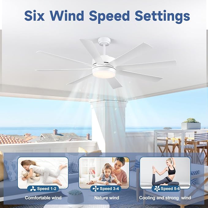 65 Inch Ceiling Fans with Lights, Ceiling Fans with Lights and Remote, Dimmable, Indoor/Outdoor White Modern Ceiling Fan for Kitchen Living Room Patio, Shop Industrial, Dual Finish 8 Blades
