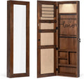 SRIWATANA Dark Brown Jewelry Cabinet with Full Length Mirror, Solid Wood | Wall & Door Mounted Wood Jewelry Armoire; Space-Saving Organizer with Lockable Door & Large Storage Capacity for Makeup