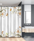 Ambesonne Floral Stall Shower Curtain, Flowers Leaves Branches Buds Butterflies Frame Like Image Print, Fabric Bathroom Decor Set with Hooks, 54" W x 78" L, Pale Green Pale Brown