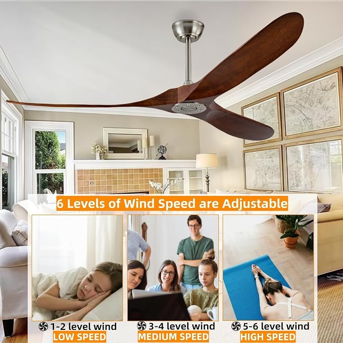 72 Inch Ceiling Fan No Light, Outdoor Patio Wooden Ceiling Fan Without Light,with Remote Control,Quiet Reversible Motor,Suitable for Living Room, Patio, Outdoor, Farmhouse(Brushed Nickel+Dark Walnut)