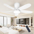 Ceiling Fans with Lights, Low Profile 42-Inch Modern White Small Ceiling Fan for Bedroom Indoor Outdoor - Dimmable Fans with Timer Remote Control Flush Mount Reversible 5 Blades 6 Speeds