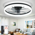 DLLT Bladeless Ceiling Fans with Lights: 24 Inch Modern Flush Mount Low Profile Ceiling Fan with APP Remote Control - Black Enclosed LED Fandelier Dimmable Quiet DC Motor for Bedroom Living Room