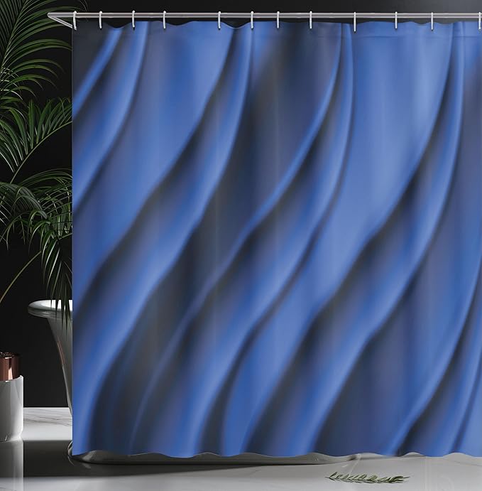 Ambesonne Navy Blue Shower Curtain, Ocean Waves Inspired Design with Digital Reflection Aqua Sea Abstract Art, Cloth Fabric Bathroom Decor Set with Hooks, 69" W x 70" L, Dark Blue