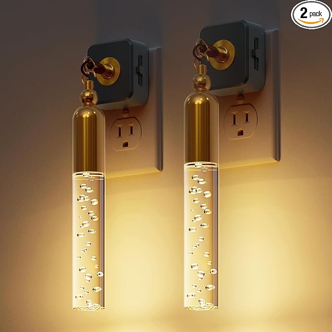L LOHAS LED Night Lights Plug into Wall 2 Pack 0-100LM Dimmable Night Light | Rotating Night Lights with Light Sensor, 3000K Soft Light, LED Acrylic Bubble Nightlight Plug in for Bathroom Hallway