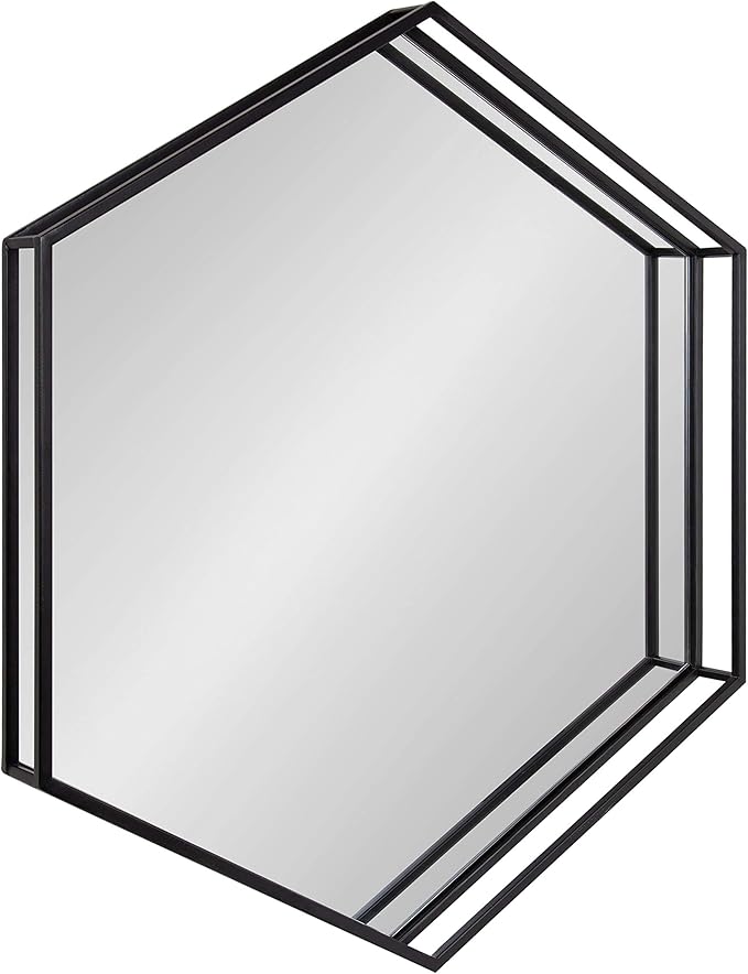 Kate and Laurel Felicia Modern Hexagon Mirror, 30" x 30", Black, Geometric Accent Mirror for Wall