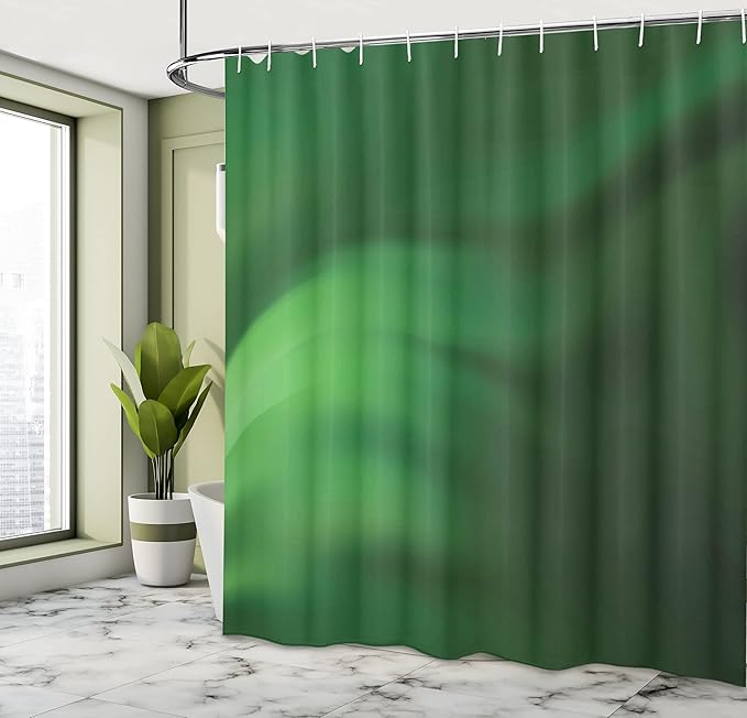 Ambesonne Forest Green Shower Curtain, Abstract Pattern with Color Wave in Green Shades Ombre Effect, Cloth Fabric Bathroom Decor Set with Hooks, 69" W x 75" L, Forest Green