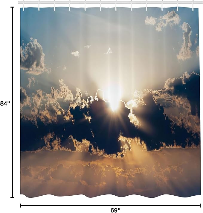 Ambesonne Landscape Shower Curtain, Sundown Through The Dark Clouds Summer Twilight Overcast Sky Scenic, Cloth Fabric Bathroom Decor Set with Hooks, 69" W x 84" L, Orange Night