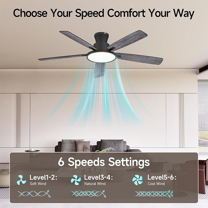 Ceiling Fans With Lights,52 Inch Smart Ceiling Fan, Remote/App Control, Compatible with Alexa/Google Assistant,Reversible,Dimmable,Adjustable Color Temperature,6 Speeds,Timer(Gray)