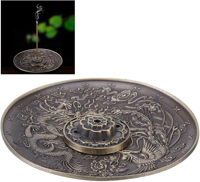Incense Stick Holder Plate Zinc Alloy Dragon Pattern Incense for Bedroom Temple Office Hotel (Copper)