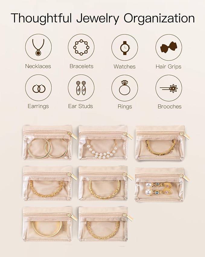VLANDO Jewelry Travel Organizer with 8 Velvet Jewelry Bags Travel Jewelry Storage Box Jewelry Case for Necklace Rings Earrings Trendy Christmas Birthday Graduate Gifts for Women-Lake Blue