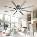 72 Inch Smart Ceiling Fan with Light and Remote, Silver Ceiling Fan with Quiet Reversible DC Motor, Compatible with Alexa/Google/APP, 3CCT Dimmable Large Indoor/Outdoor Ceiling Fans for Patio