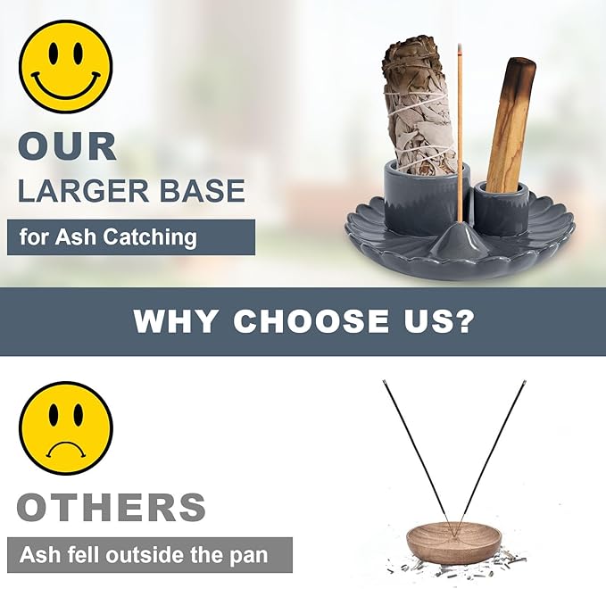 4 in 1 Incense Holder, Ceramic Palo Santo Holder, Sage Holder for Burning, 5.3" Ceramic Ash Catcher Tray for Meditation Yoga Room