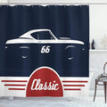 Ambesonne Man Cave Shower Curtain, Classic Vintage Sports Car Muscle Vehicle Silhouette Old Fashioned Style, Cloth Fabric Bathroom Decor Set with Hooks, 69" W x 75" L, Dark Blue