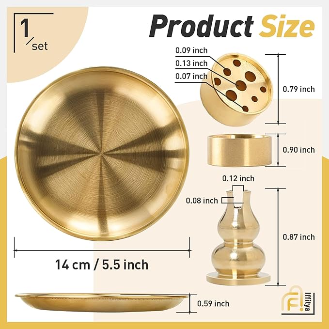 Incense Holder 5.5 inches, 5 in 1 Incense Burner, Palo Santo Holder, Sage Holder, Incense Holder for Sticks/Coil Incense/Incense Cones, Brass Insence Sticks Holder Meditation Accessories for Yoga Room