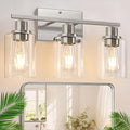 Indoi 3-Light Bathroom Light Fixtures, Brushed Nickel Modern Vanity Lights with Clear Glass Shades, Bathroom Wall Lamp for Mirror Living Room Cabinet Bedroom Porch