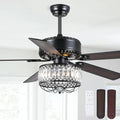 Kviflon Farmhouse Crystal Ceiling Fans with Lights and Remote, 52 Inch Chandelier Ceiling Fans, Black Fandelier Ceiling Fan for Bedroom Living Room, Quiet DC Motor, Reversible, Bulb not Included