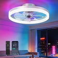 RGB Ceiling Fans with Lights and Remote, 20 Inch Flush Mount Low Profile Ceiling Fan with Light,3000K-6500K Dimmable,Modern LED Fandelier Ceiling Fan for Bedroom Living Room (White)