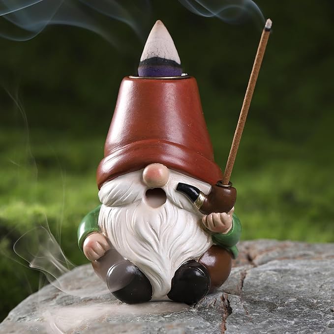 Gnome Incense Holder for Sticks and Incense Cone Holder, Resin Mini Gnomes Figurines Incense Stick Holder, Cute Incense Burner for Yoga Meditation Home Office Decor,Gnome Gifts for Women (Red)