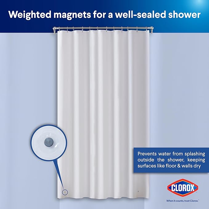 Clorox Shower Curtain Liner, Premium Medium-Weight Durable Waterproof 6g PEVA for Bathroom with Weighted Magnets, Extra Long 72" x 96", Frosty 1 Pack